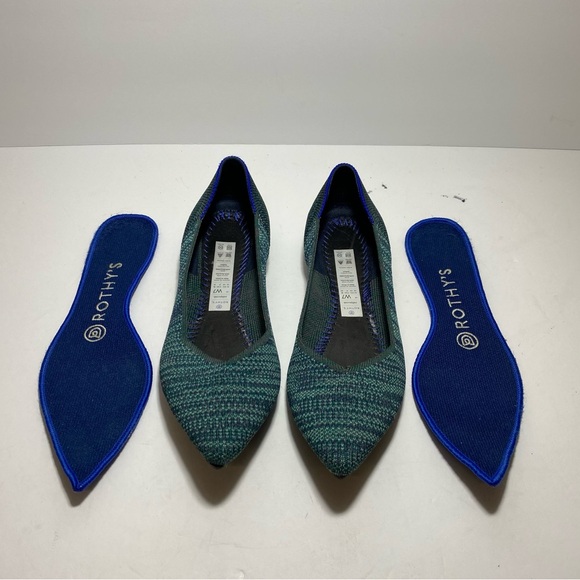Rothy's Aqua Heather The Point Flats Blue-Green Recycled Textile Size 7 - Picture 13 of 15